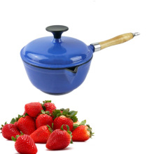 Wooden Handle Cast Iron Sauce Pan with Lid